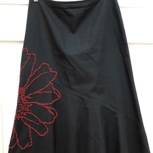 Casual Corner Black Skirt with Beaded Flower
